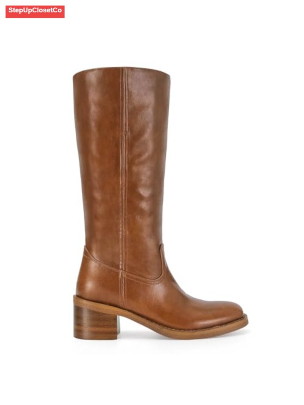 Mid Calf Chunky Block Heel Boots for Women PU Square Toe Pull On Biker Riding - Picture 4 of 5